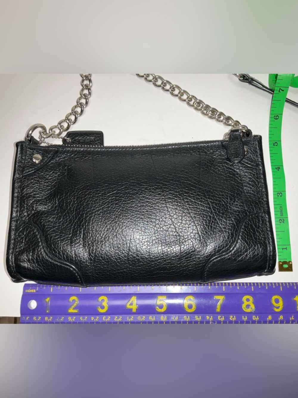 COACH Shoulder Bag Mickie Black pebbled Leather Crossbody w/ Silver Chain Strap - Picture 4 of 14